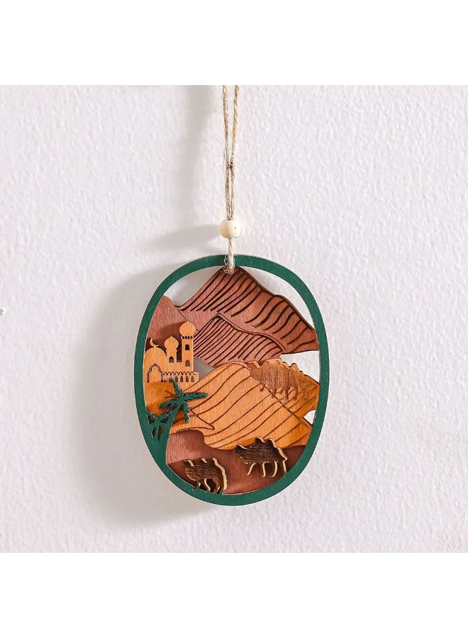 دانوب هوم Danube Home Afreen Wood Desert Oasis Hanging Decor - 9.3X0.7X12Cm Natural Brown Figurine Festive Collection Elegant Layered Wood Ornament For Home & Office Decor Decorative Home Accessories