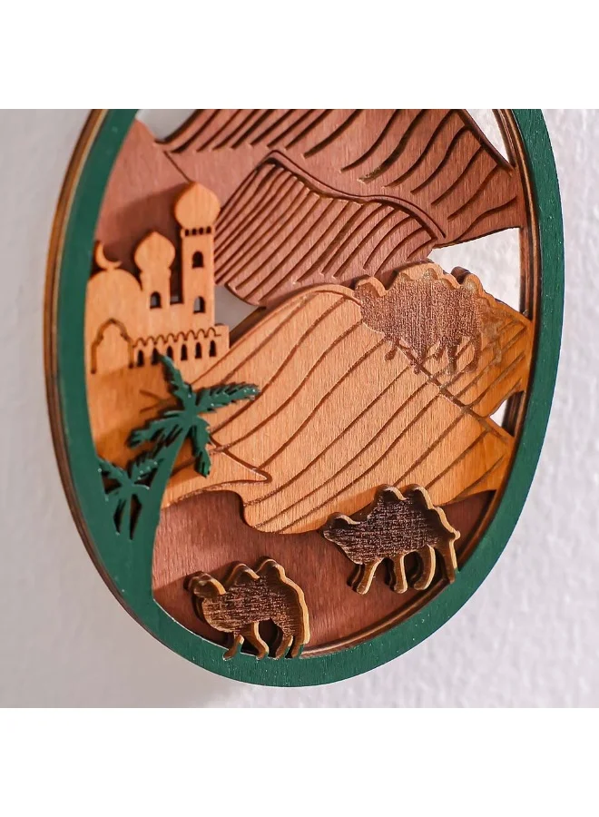 دانوب هوم Danube Home Afreen Wood Desert Oasis Hanging Decor - 9.3X0.7X12Cm Natural Brown Figurine Festive Collection Elegant Layered Wood Ornament For Home & Office Decor Decorative Home Accessories