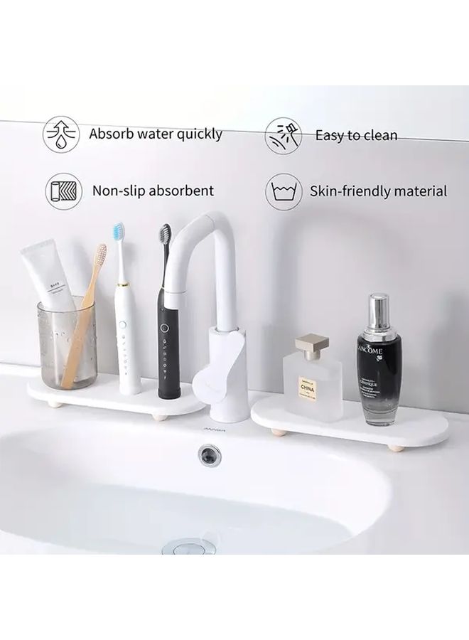 Two Piece Glossy Medium Gray Diatomite Sink Tray Set With Wooden Feet For Instant Drying - Image 4