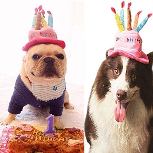 Secfanya Cute Adorable Dog Cat Birthday Cake Hat Pet Cap Headwear Hat with 5 Color Candles Design Party Custom Accessory (One Size fits Most) (Blue) - Image 4