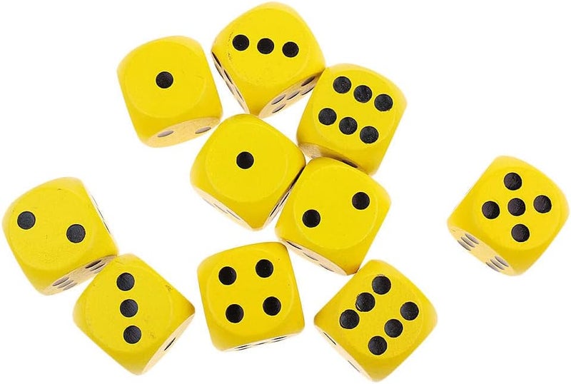 klarako 10pcs Large D6 Wooden Dice Dice Set, 2cm  Yellow, 2cm - Image 1