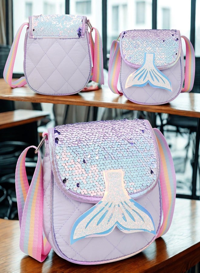 ADSON Mermaid Fishtail Laser Holographic Self Quilted Sequins Crossbody Bag Sling Cute Shoulder Bag Purse Handbag Cute Tote Girl Messenger Child Tote Wallet kids Crossbody Bag (Multi Colour Mermaid) - Image 2