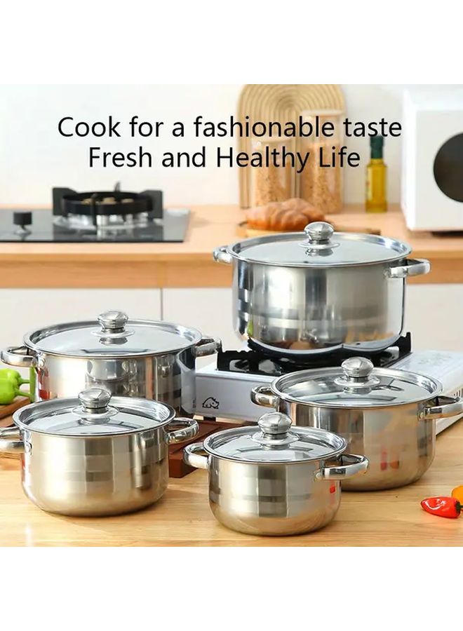 5 Piece Elegant Silvery Stainless Steel Cookware Set For Gas And Induction Stovetops Master Cooking Techniques From Searing To Simmering Premium Gift For Weddings Housewarming And Holidays - Image 1