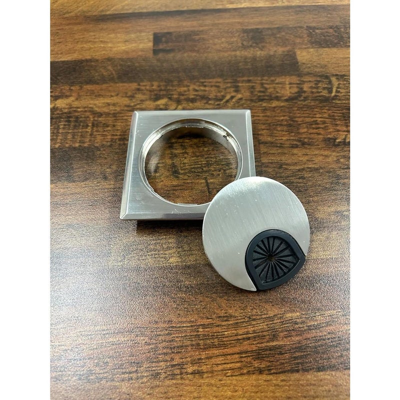 Brushed Silver Round Metal Desk Grommet with Square Outer Trim, 60 mm / 2.36 inches, 2 Pack - Image 3