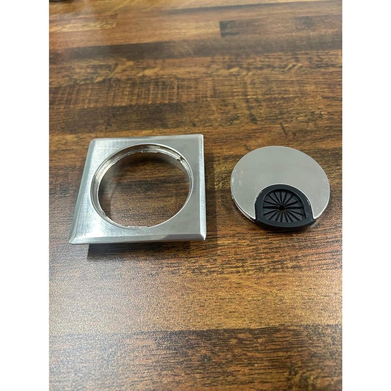Brushed Silver Round Metal Desk Grommet with Square Outer Trim, 60 mm / 2.36 inches, 2 Pack - Image 4