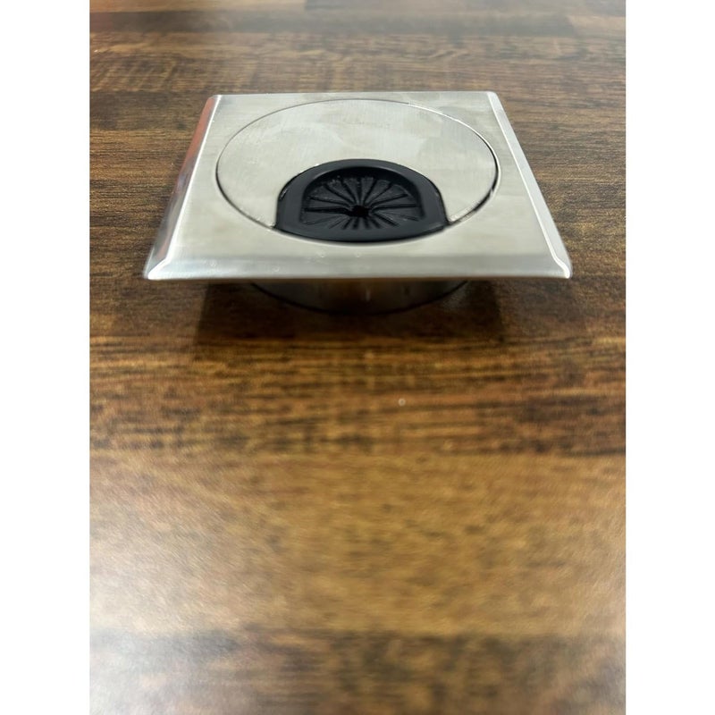 Brushed Silver Round Metal Desk Grommet with Square Outer Trim, 60 mm / 2.36 inches, 2 Pack - Image 2