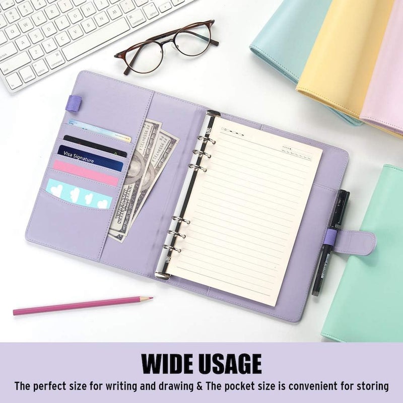 Sooez A5 Notebook Photocard Binder, 6 Ring Planner with Stylish Design, Loose Leaf Personal Organizer Cover with Magnetic Buckle, PU Leather Binder with Soft Colors (Rose Gold) - Image 5