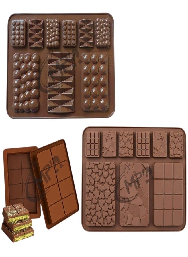 MPR4-(Pack of 3) Silicone Chocolate Moulds Set, 9 in 1 Break-Apart Bars, Dubai Special Chocolate Mould, 9 Cavity Multi Design Moulds,Bubble, Jelly, Gummies Flexible, Non-Stick, Reusable Baking Trays - Image 1