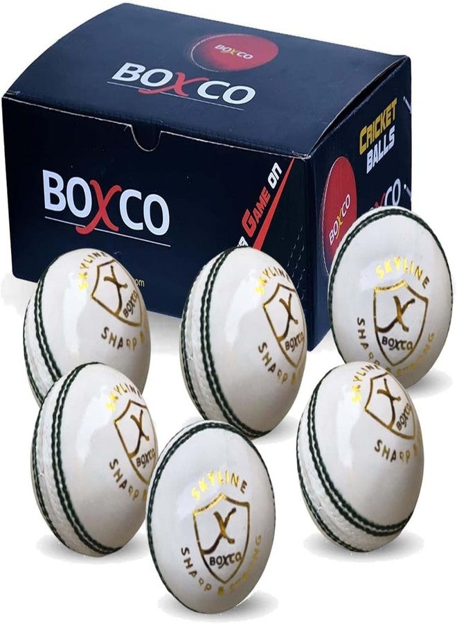 BOXCO Skyline Hand Made Four Piece Cricket Leather Ball for Club, T20, One Day, Test Cricket Matches (Pack of 6) (White) - Image 1