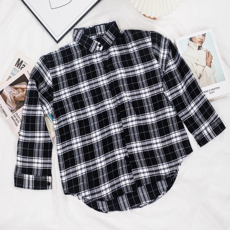 Plaid Shirt Womens Spring and Autumn European High-end Shirt Mid-length Sanding Top Stacked Cardigan Lapel Jacket A6 Yellow  - Image 2