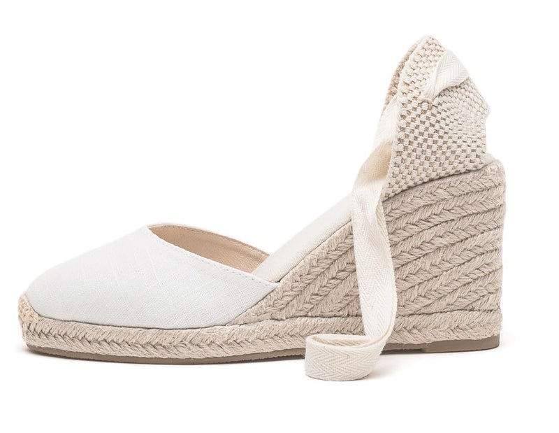 U-lite Womens Espadrille Wedge Sandals Closed Toe Platform Lace Up Ankle Strap Slingback Summer Dress Shoes White Canvas-3" 9 - Image 4