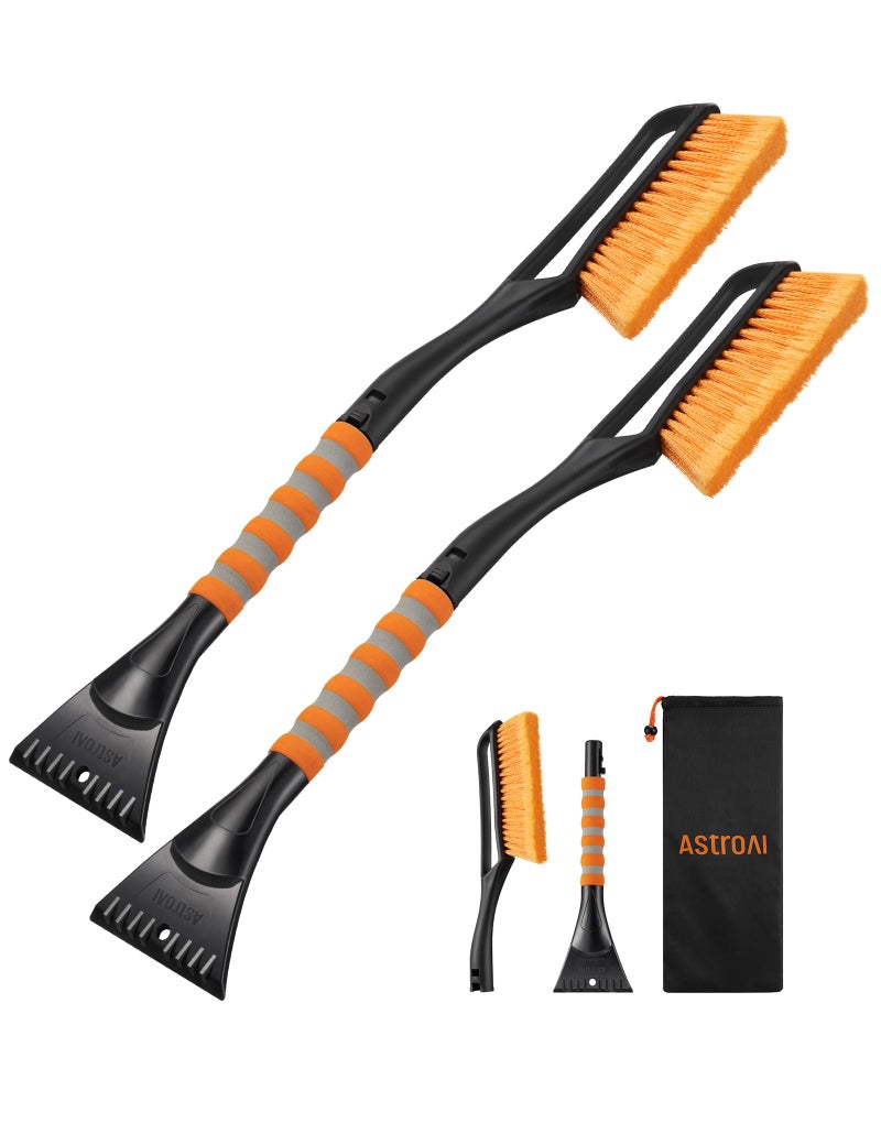 AstroAI 2 Pack 27" Snow Brush and Ice Scrapers for Car Windshield, Detachable Snow Scrapers with Ergonomic Foam Grip for Cars, Trucks, SUVs (Heavy Duty ABS, PVC Brush, Orange) - Image 1
