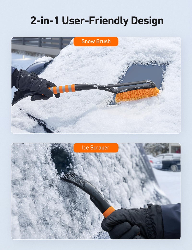 AstroAI 2 Pack 27" Snow Brush and Ice Scrapers for Car Windshield, Detachable Snow Scrapers with Ergonomic Foam Grip for Cars, Trucks, SUVs (Heavy Duty ABS, PVC Brush, Orange) - Image 2