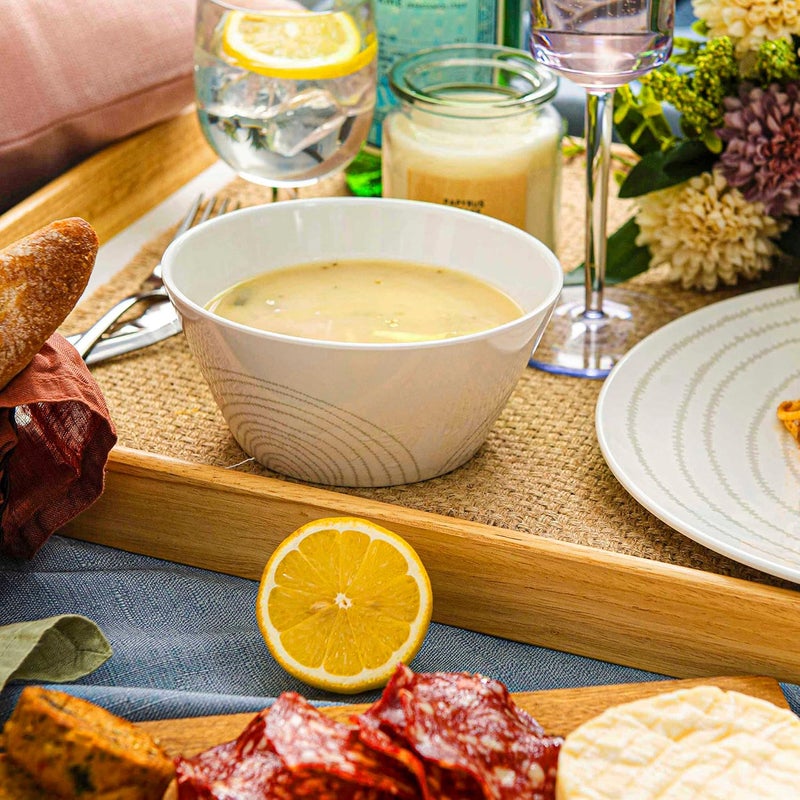 bzyoo BPA-Free Dishwasher Safe 100% Melamine Plastic Plate & Bowl Set Casual dining Indoor and Outdoor Dining Party (12 PCS Dinnerware set, Service for 4, white planet) - Image 4