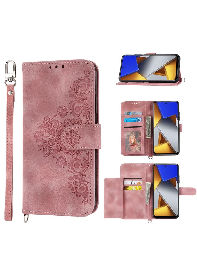 Case For Xiaomi Poco X4 Pro 5G Skin-feel Flowers Embossed Wallet Leather Phone Case