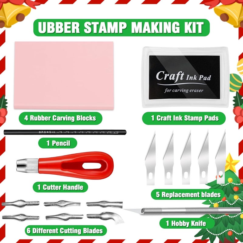 WAYCOM Rubber Stamp Making Kit: Linoleum Cutter Set Hobby Knife Pencil for DIY Stamp Carving Craft Hobby Kits Birthday Gift for Adults/Women/Men/Boys/Girls - Image 3