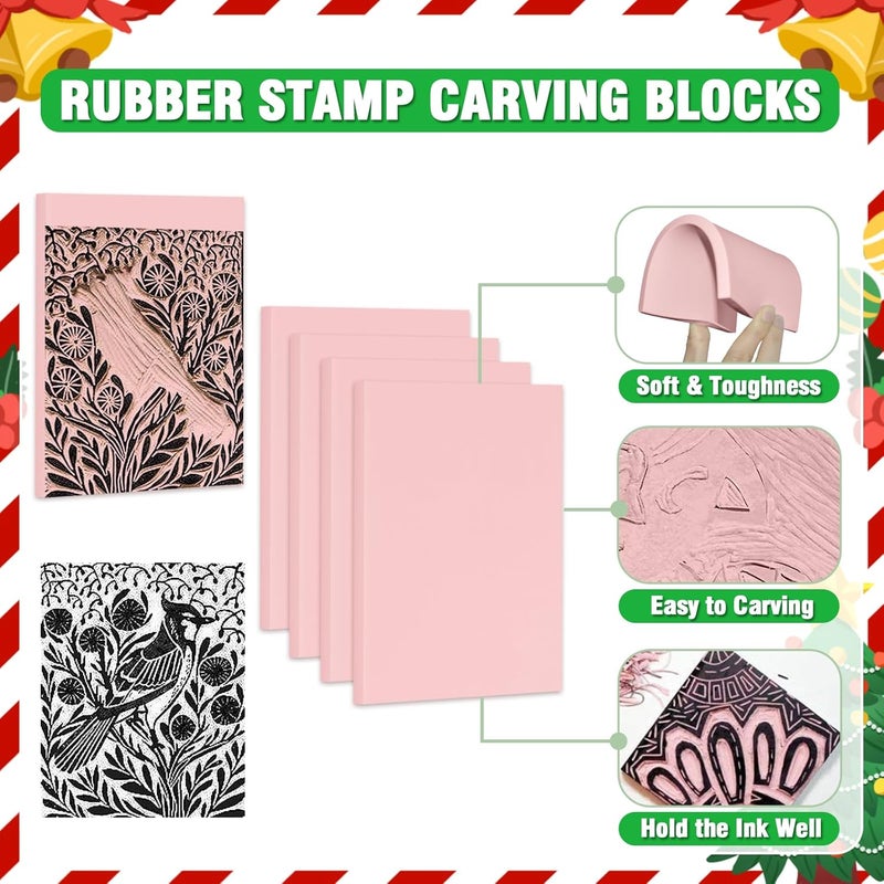 WAYCOM Rubber Stamp Making Kit: Linoleum Cutter Set Hobby Knife Pencil for DIY Stamp Carving Craft Hobby Kits Birthday Gift for Adults/Women/Men/Boys/Girls - Image 4