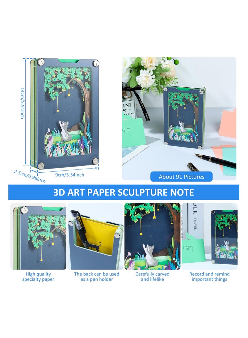 SYOSI New 3D Memo Pad, Star Cat 3D Art Non Sticky Notes with Pen Holder Tear-Away, 3D Desk Note Pad DIY 3D Memo Pad Paper Carving Art for Birthday Mother's Day Valentine's Day Wedding Gifts - Image 3