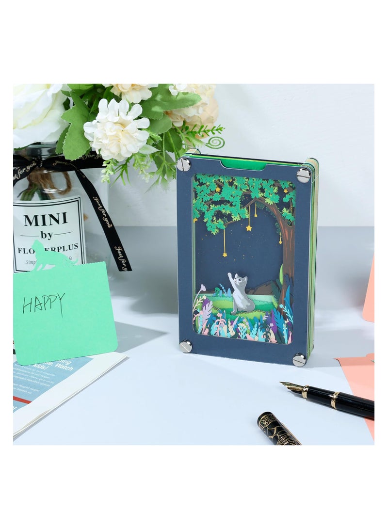 SYOSI New 3D Memo Pad, Star Cat 3D Art Non Sticky Notes with Pen Holder Tear-Away, 3D Desk Note Pad DIY 3D Memo Pad Paper Carving Art for Birthday Mother's Day Valentine's Day Wedding Gifts - Image 4