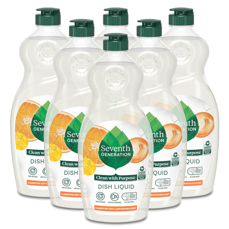 Seventh Generation Dish Liquid Soap Clementine Zest Lemongrass Pack of 6 Dishwashing Soap Liquid Soap 19 oz - Image 1