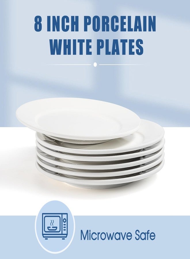Tivcck Porcelain Dessert Plates,8 Inch White Salad Plates,Small Appetizer Plates,White Porcelain Dinner Plates,Ceramic Dessert Plates,Microwave & Dishwasher Safe-Set of 6 - Image 3