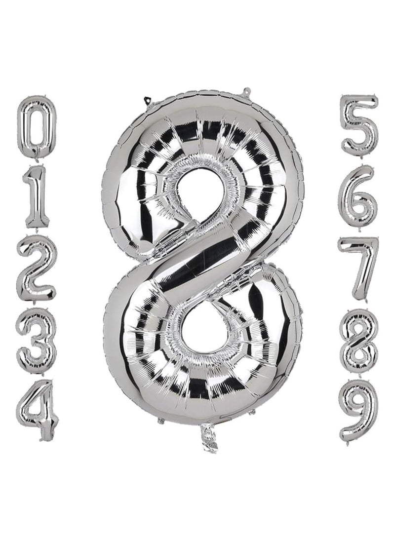 Goldedge Goldedge Number 8, 32 Inch Number Balloons Foil Silver - Glamorous Party Decorations for Birthdays, Anniversaries, and Special Events  - Image 1