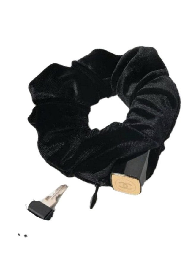 IBDA Secret Silk Zipper Scrunchie, Hidden Pocket Secret Stash Hair Ties, Coin Purse Handmade, Adjustable Size Hair Accessories(Pack of 01) (Black)