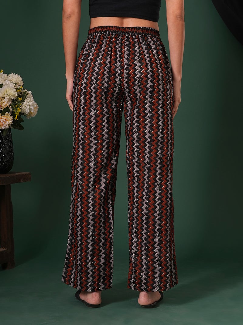 globus Women Cotton Chevron Print Mid-Rise Ethnic Parallel Trousers - Image 5