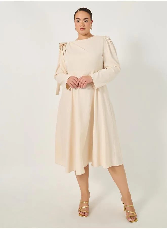 ستايلي Plus Size Shoulder Bow Detail A-Line Midi Dress