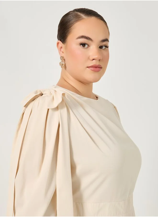 ستايلي Plus Size Shoulder Bow Detail A-Line Midi Dress