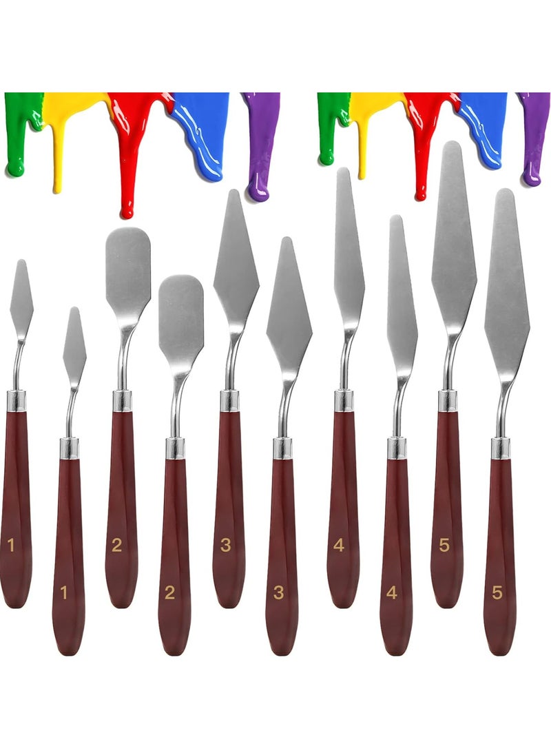 Oasisgalore - 10 PCS Stainless Steel Palette Knife Set, Flexible Spatula Painting Knives for Oil,  Texture Paste Application, Color Mixing. - Image 1