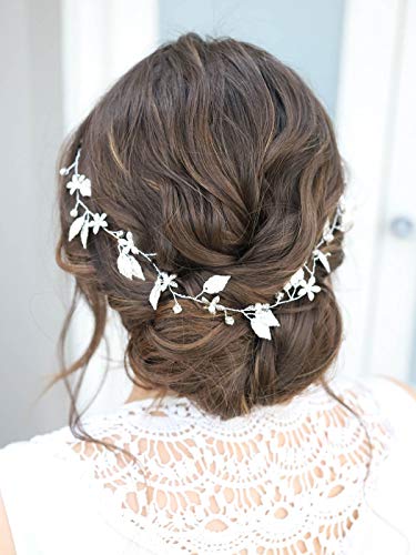 Yean Bride Wedding Hair Vine Headband Gold Leaf Bridal Accessories for Women Silver