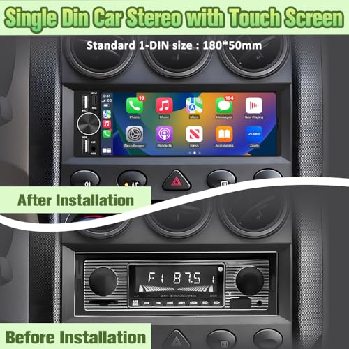Pyniro 6.36" Single Din Car Stereo with Wireless CarPlay & Android Auto, IPS Touchscreen Head Unit with Backup Camera/External Microphone, Car Radio Supports Bluetooth/SWC/FM/Double USB/Type-C - Image 2