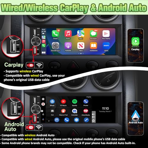Pyniro 6.36" Single Din Car Stereo with Wireless CarPlay & Android Auto, IPS Touchscreen Head Unit with Backup Camera/External Microphone, Car Radio Supports Bluetooth/SWC/FM/Double USB/Type-C - Image 4