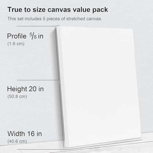 PHOENIX Stretched Canvas for Painting 16x20 Inch/5 Value Pack, 8 Oz Triple Primed 5/8 Inch Profile 100% Cotton White Blank Canvas, Large Framed Canvas for Oil Acrylic & Pouring Art - Image 3