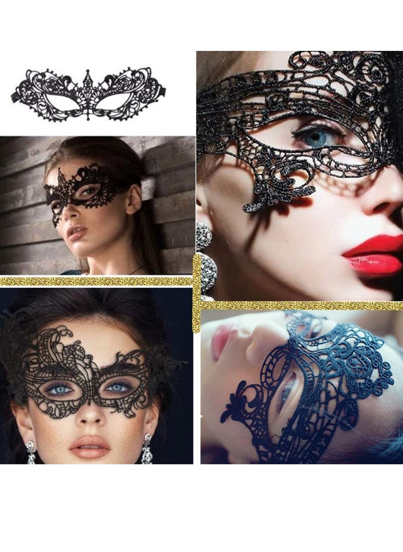 Bukela Women Lace Eye Mask, 4pcs Sexy Masquerade Masks Mysterious Lace Face Mask, Masquerade Venetian Eyemask for Halloween Carnival Party Costume Ball, Black  - Image 4