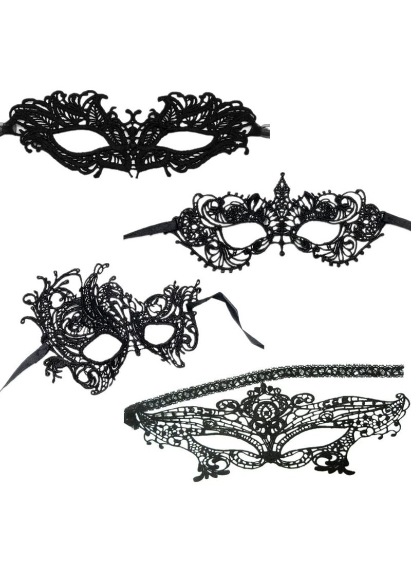 Bukela Women Lace Eye Mask, 4pcs Sexy Masquerade Masks Mysterious Lace Face Mask, Masquerade Venetian Eyemask for Halloween Carnival Party Costume Ball, Black  - Image 5