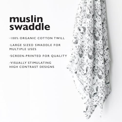 Wee Gallery, Organic Muslin Swaddle - Forest - Woodland Animals Design, Black and White for Baby Visual Development, Quality Cotton Swaddling or Receiving Blanket - Image 4