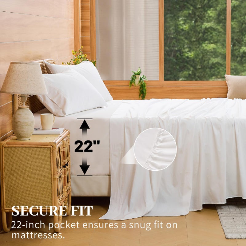 Bedlifes Deep Pocket Sheets 18-24 Inch, Queen Size Egyptian Cotton 1000 Thread Count, 4-Piece - Fits Extra Thick Mattresses, Cooling & Breathable (White) - Image 4