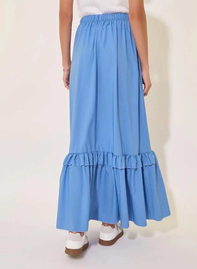 Take Two Solid Ruffled Hem A-Line Maxi Skirt