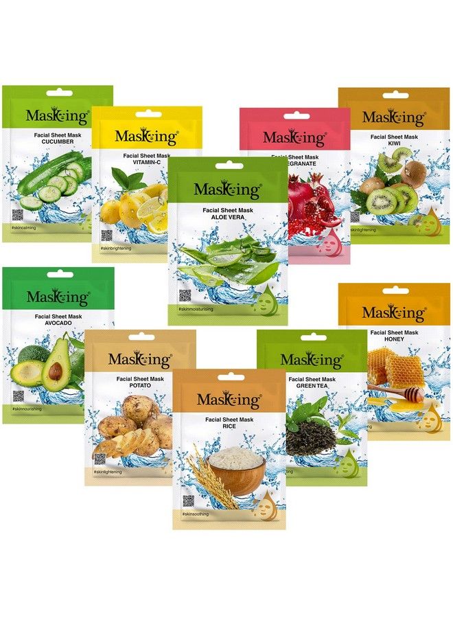 MASKING Beauty Facial Sheet Mask; Natural Sheet Mask;Face Sheet Mask For Women Men Combo Pack Of 10 (200Ml/G)  - Image 2