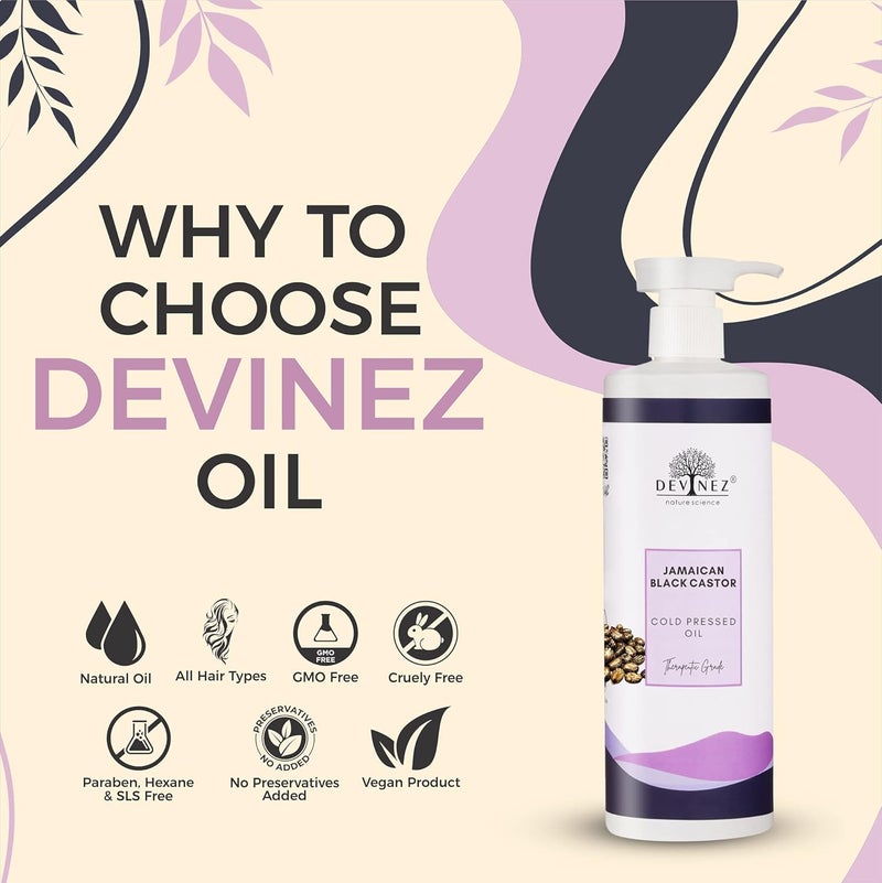 Devinez Jamaican Black Castor Certified ColdPressed Oil 100ml with Pump Organic for Hair Growth Stronger Hair Skin Nails No Mineral Oil Silicones - Image 2