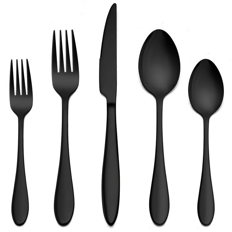 LIANYU 60Piece Black Silverware Set for 12 Stainless Steel Flatware Cutlery Set Tableware Eating Utensils Include Forks Knives Spoons Mirror Polished Dishwasher Safe