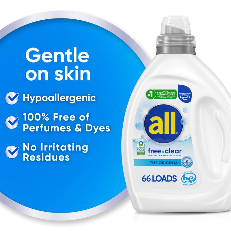 all free clear, Original, Liquid Laundry Detergent for Sensitive Skin, Unscented and Hypoallergenic, Concentrated, 50oz, 66 Loads - Image 4