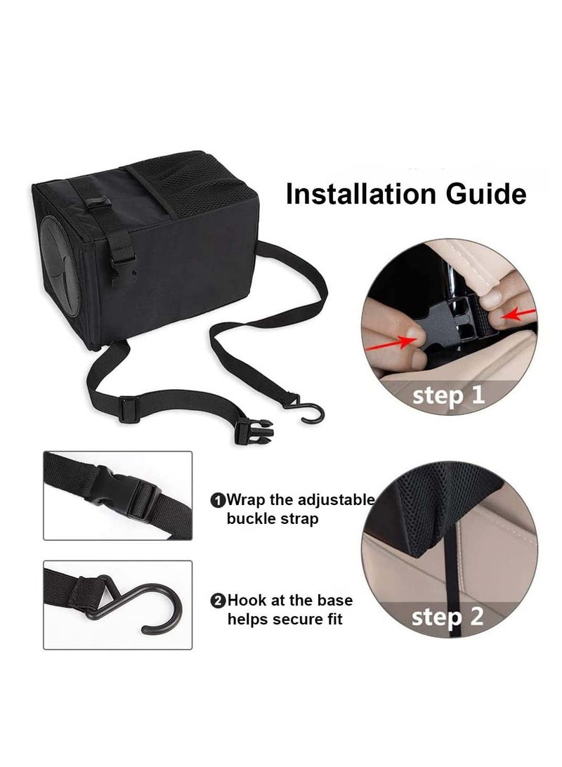 Loquat Car Trash Can, Waterproof Car Bin with Lid, Foldable Car Organizer, Compact Size with Storage Pockets(Black) - Image 2