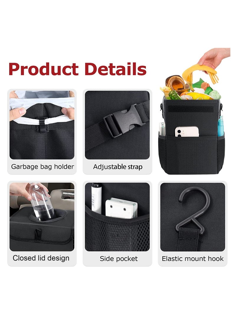 Loquat Car Trash Can, Waterproof Car Bin with Lid, Foldable Car Organizer, Compact Size with Storage Pockets(Black) - Image 5