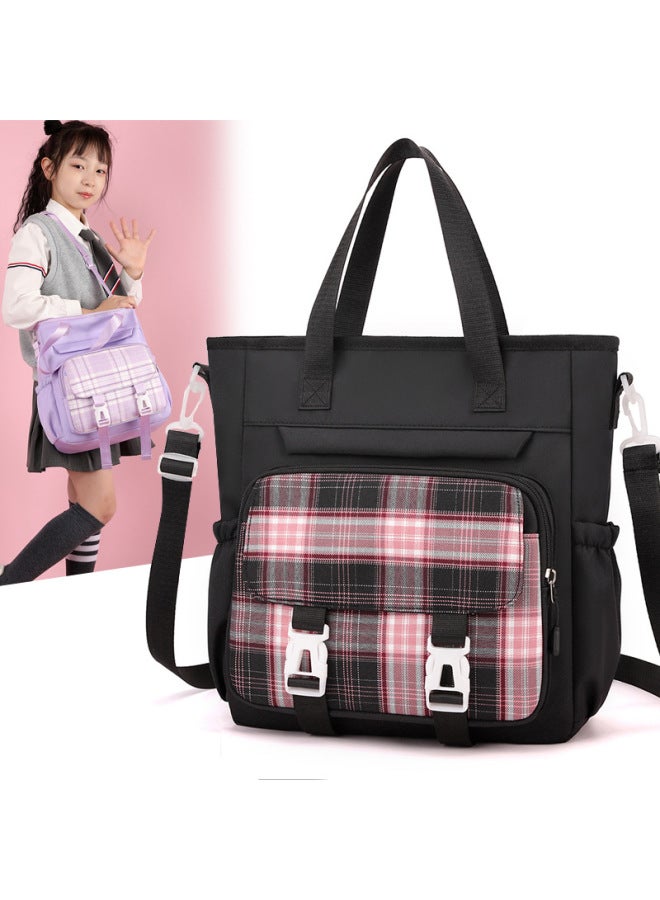 Large Capacity Toe Bag Primary School Student Shoulder Bag Tote Bag Macaron Backpack Tote Bag Crossbody Art Girl-Color:Black  - Image 3