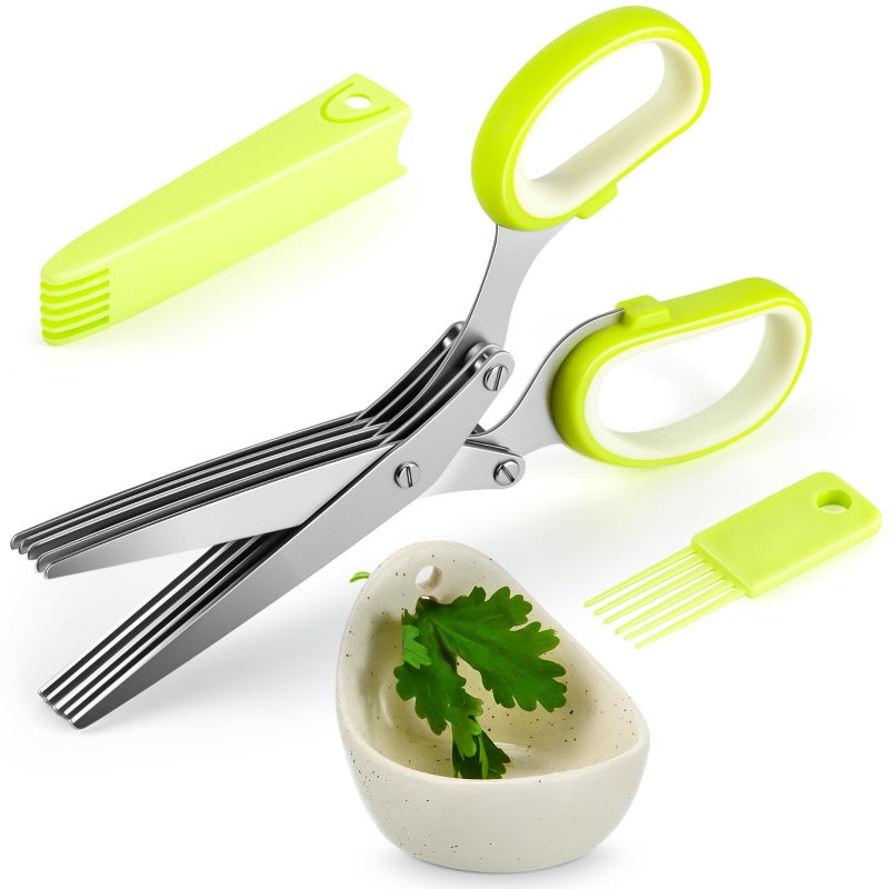 Remerry Herb Scissors 5 Blade with Cleaning Comb Herb Stripper Bowl with 4 Hole Sizes Cutter for Basil Chives Parsley Kitchen Cutting Tool Set - Image 2
