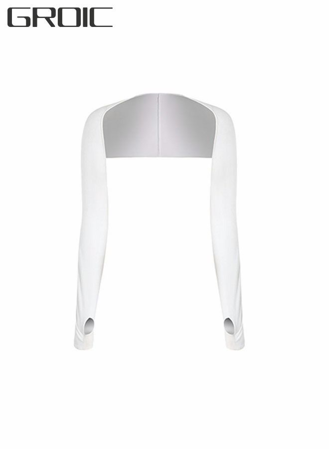 GROIC Cooling Shawl Arm Sleeves Sun Protection for Women Men with Finger Hole for Golfing, Driving, Riding, Fishing-White - Image 1