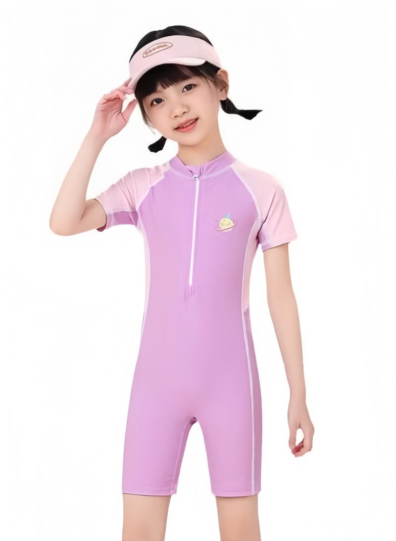 YUKE Kids Swimsuit,Boy's One-Piece Swimsuit,Girl's One-Piece Swimsuit,Children's Swimwear One Pieces Zipper,Summer Training Swimsuit,Kid's Water Sport Swimsuit Purple - Image 2